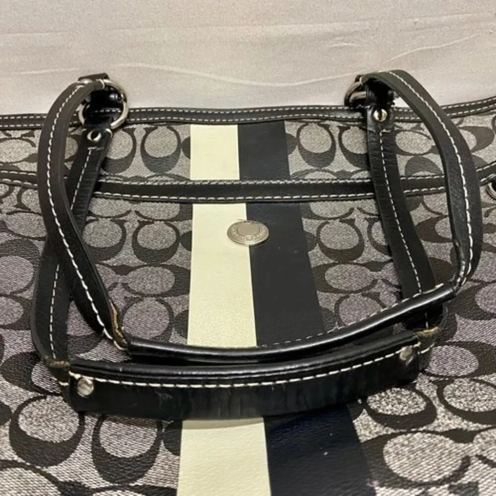 Coach Chelsea Heritage Tote F14475 Large Black‎ Signature Stripe Baby Bag Purse